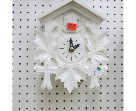 * German white wood cased small cuckoo clock with weight driven movement 
