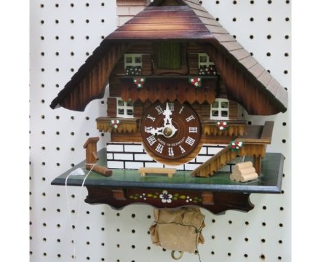 * German wood cased small cuckoo clock with weight driven movement RRP £256