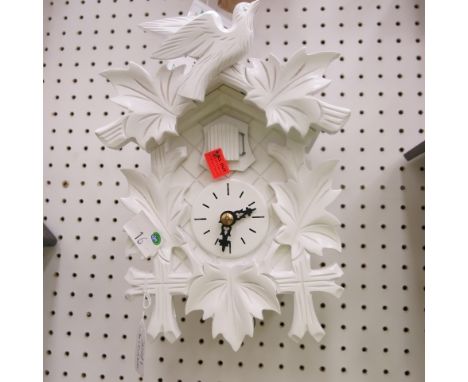 * German white wood cased small cuckoo clock with weight driven movement 
