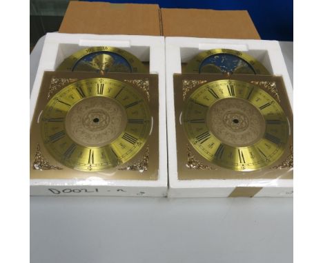 * Four brass longcase clock dials with moon roller facility (in 2 packages) 33 cm x 25cm (stock no D0021-R)