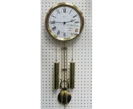 * Hermle quartz wall clock with brass surround, weights -pendulum RRP £130  