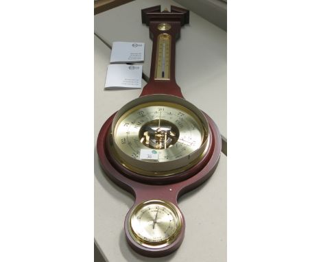* German mahogany finished banjo aneroid barometer with thermometer. (Photograph for Illustration Purposes only)
