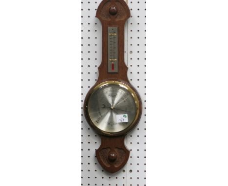 * Comitti of London small oak finished banjo barometer with thermometer