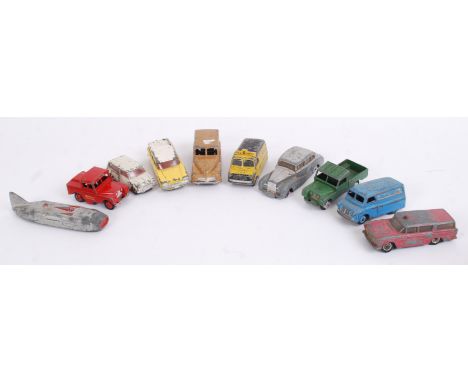 DIECAST: A collection of 10x vintage loose Corgi &amp; Dinky diecast model cars (mostly Dinky) to include Ovaltine, Mersey Tu