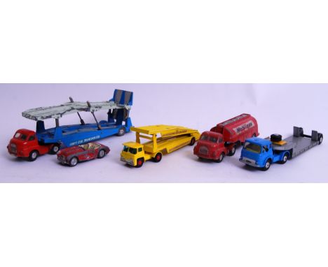 DIECAST: A collection of assorted loose vintage diecast models to include Corgi Car Transporter, Mobilgas, Spot On Austin Hea