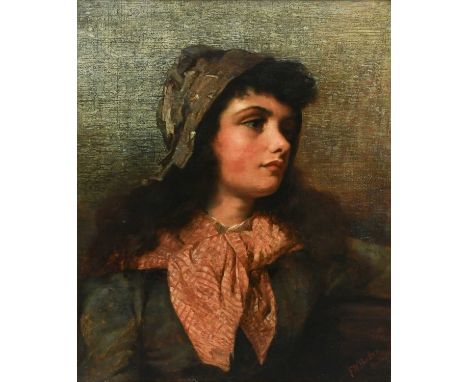 Frederick W Baker (1862-1936) Portrait of a fisher girlSigned FWBaker (lower right)Oil on canvas39.6 x 32cm; 15½ x 12¼in