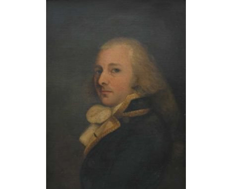 English School 18th CenturyPortrait of a naval officer, half-length, wearing a blue coat and with powdered hairOil on canvas6