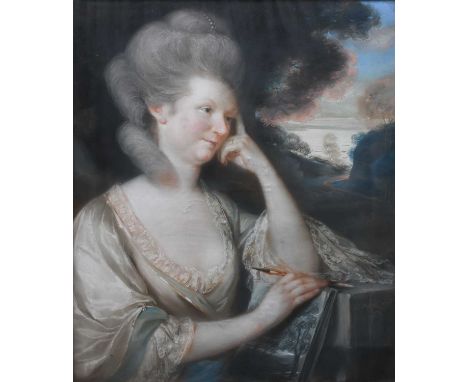 John Russell RA (1745-1806)Portrait of Lady Rich, née Elizabeth Bell (1740-1788), holding a sketch book and porte-crayon, wit