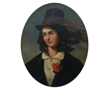 English School 19th CenturyPortrait of Martha Agatha Petre (d.1895), née Hofnell, wearing a top hat and posy of flowersOil on