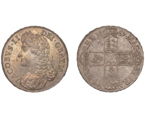 James II (1685-1688), Crown, 1687, second bust, edge tertio (ESC 741; S 3407). Light adjustment marks, extremely fine, lightl