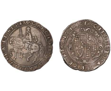 Charles I (1625-1649), Exeter mint, Crown, 1645, mm. rose on obv., Ex on rev., tall horseman with sash tied in bow, 28.96g/3h
