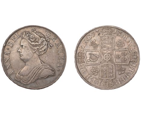 Anne (1702-1714), Crown, 1713, third bust, roses and plumes in angles, edge dvodecimo (ESC 1349; S 3603). Minute edge bruise 