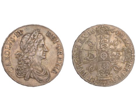 Charles II (1660-1685), Crown, 1664, second bust with twisted ties, edge anno regni xvi (ESC 362; S 3355). Better than very f