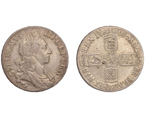 William III (1694-1702), Crown, 1695, first bust, edge septimo with cinquefoil stops (ESC 990; S 3470). Fine but the reverse 