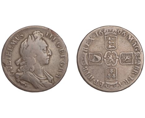 William III (1694-1702), Crown, 1696, first bust, reads gei gra, edge octavo (ESC 1000; S 3470). About fine, the error clear 