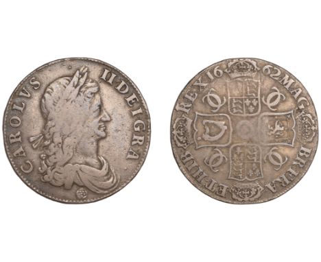 Charles II (1660-1685), Crown, 1662, first bust, rose below, edge dated (ESC 344; S 3351). Good fine, scarce  £200-£260  --- 