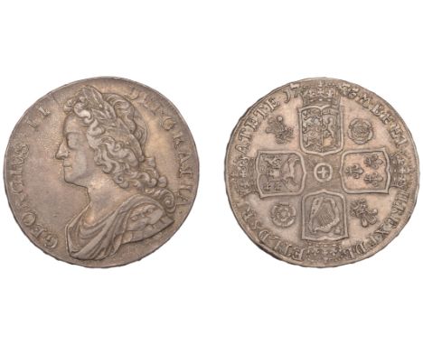 George II (1727-1760), Crown, 1735, roses and plumes in angles, edge octavo (ESC 1663; S 3686). Light adjustment marks and ri
