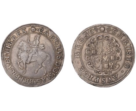 Charles I (1625-1649), Tower mint, Crown, Gp V, mm. sun [1645-6], tall spirited horseman, sash flying from waist, 30.05g/9h (