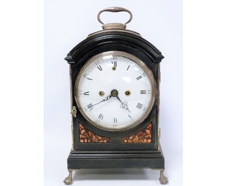 Mantel clock by Edward Tomlin, Royal Exchange, London, anchor movement, with engraved back plate & enamel dial in ebonised ca