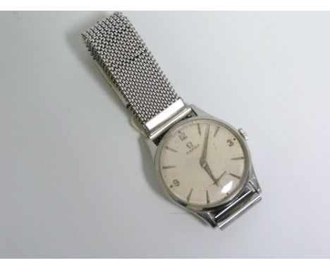 Gent's Omega stainless steel watch, manual, on bracelet. Conditon report:Bracelet - Not Omega, is "Tessuflex, Italy" stretch 