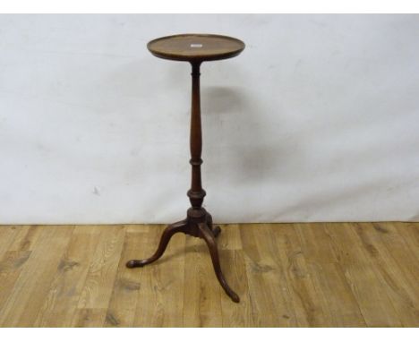 19th century mahogany candle table, the dished circular top on slim turned column &amp; tripod supports.