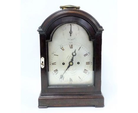 Mantel clock by Jessop, London, anchor movement, with plain back plate & silvered dial with strike silent in the arch, in ebo