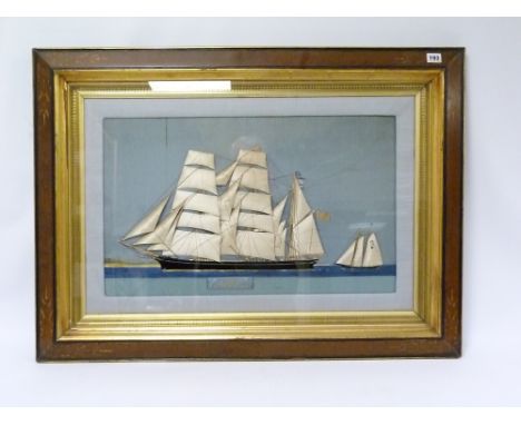 Late 19th/early 20th century silk embroidered appliqué picture of the sailing barque ''Burmah'' built 1875, owned by Mr. J. W