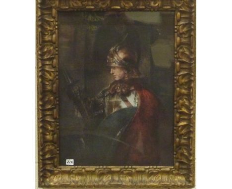 Framed colour print, The Night Watchman after Rembrant, with picture light.