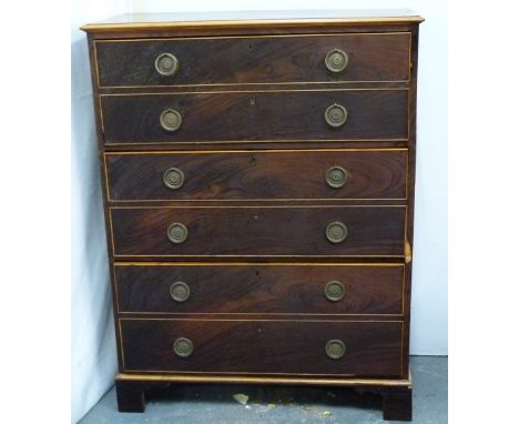 19th century tall chest, poss. Scottish provincial, the three long drawers, each with a double drawer front simulating six dr