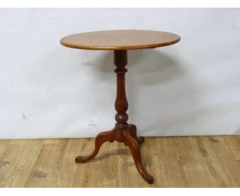 Victorian beech oval occasional table on turned column & tripod supports. 57cm wide.ConditionScratches to the top, faded colo