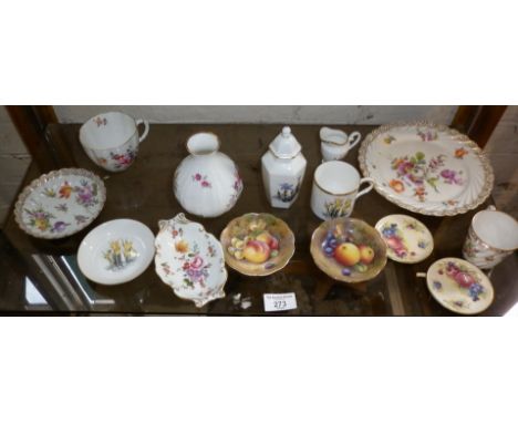 Shelf of assorted china dishes and cup including Royal Worcester etc.