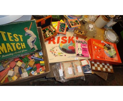 Assorted board games - Risk, Escalado, Waddington 'Test Match', Monopoly, two chess sets, wooden building blocks and a collec