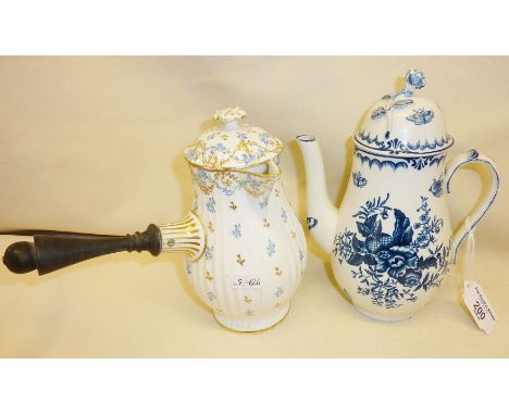 &nbsp;Worcester blue and white coffee pot, and T. Goode &amp; Co. chocolate pot with two spouts and wooden handle, both have 