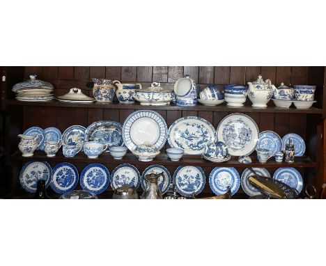 Extensive blue and white transfer china, inc. Spode Italian salt cellar, etc.