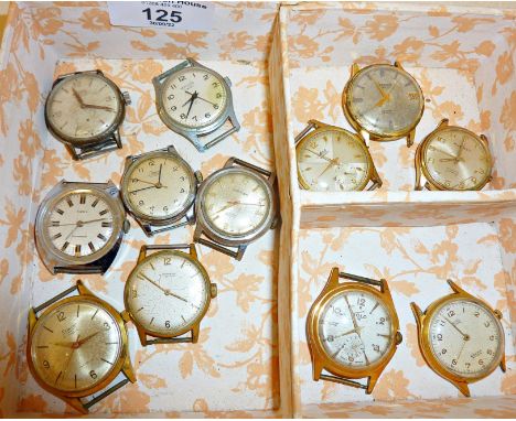 Twelve vintage, 1950's-60's, men's wrist watch heads, maker's include Junghans, Avia, Sekonda, Cortina, Roamer, etc., some A/
