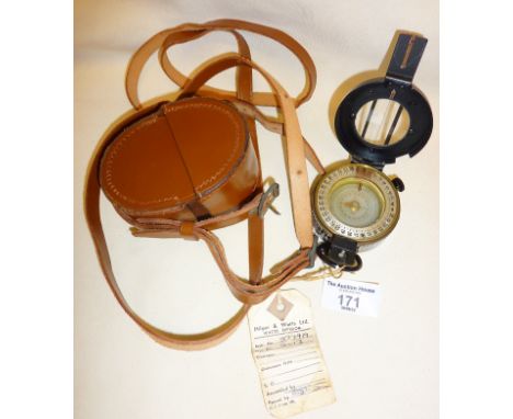 WW2 type Hilgern &amp; Watts Mk3 prismatic marching compass with mother of pearl dial, and marked as No. 3779a