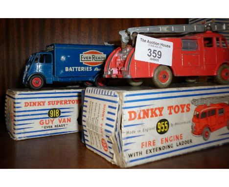 Two vintage boxed Dinky Toys vehicles, 955 Fire Engine and 918 Ever Ready Guy Van