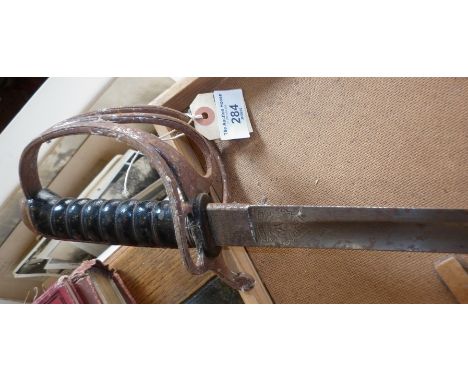 Victorian light cavalry sword, no scabbard and rust to hilt and blade, serial no. 18996