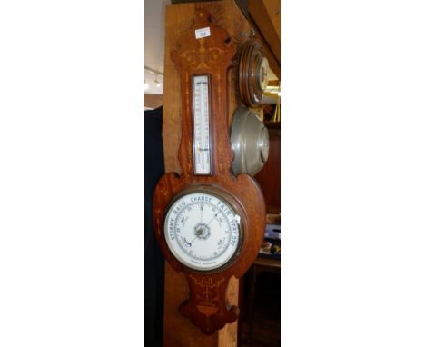 Edwardian inlaid mahogany aneroid barometer