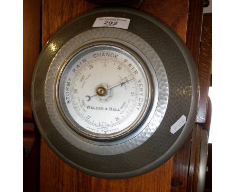 Arts &amp; Crafts Walker &amp; Hall aneroid barometer in beaten hammered case