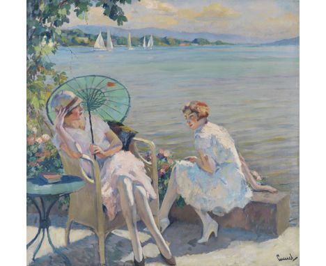 Edward Cucuel     1875 San Francisco - 1954 Pasadena Sommernachmittag am See. Um 1920. Öl auf Leinwand.  Rechts unten signier