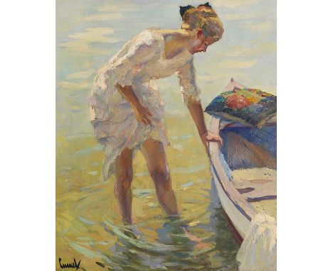 Edward Cucuel     1875 San Francisco - 1954 Pasadena Am Ufer. Um 1920. Öl auf Leinwand.  Links unten signiert. 71 x 58 cm (27