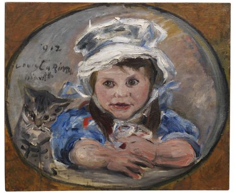 Lovis Corinth     1858 Tapiau/Ostpreußen - 1925 Zandvoort (Niederlande) Tochter Wilhelmine mit Katze Mizelonde. 1912. Öl auf 