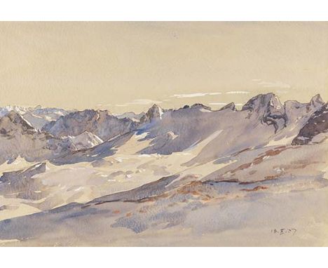 Edward Harrison Compton     1881 Feldafing - 1960 Feldafing Blick vom Zugspitzgipfel. 1937. Aquarell und Gouache über Bleisti