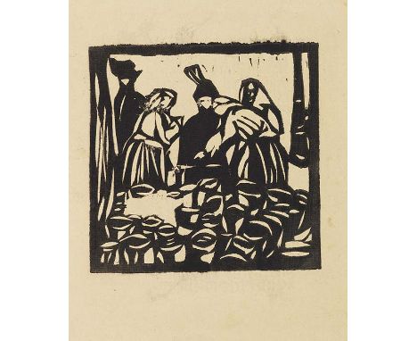 Ernst Ludwig Kirchner     1880 Aschaffenburg - 1938 Davos Programm der Künstlergruppe 'Brücke' / Topfmarkt. 1906. Holzschnitt