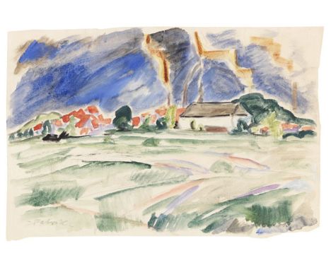 Erich Heckel     1883 Döbeln/Sachsen - 1970 Radolfzell/Bodensee Fabrik. 1913. Aquarell und Bleistift.  Rechts unten signiert 