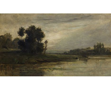 Charles-François Daubigny     1817 Paris - 1878 Paris Bords de l’Oise. Um 1870. Öl auf Leinwand.  Links unten signiert. Verso