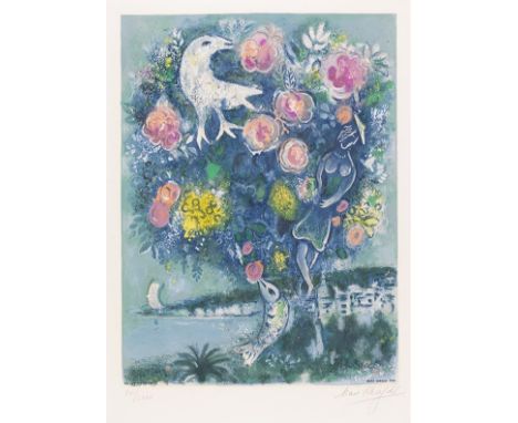 Marc Chagall     1887 Witebsk - 1985 Saint-Paul-de-Vence La baie des anges au bouquet de roses. 1967. Farblithografie nach ei