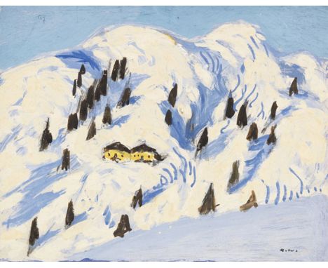 Alfons Walde     1891 Oberndorf - 1958 Kitzbühel Winterlandschaft. Um 1924. Tempera und Bleistift auf Papier.  Rechts unten s