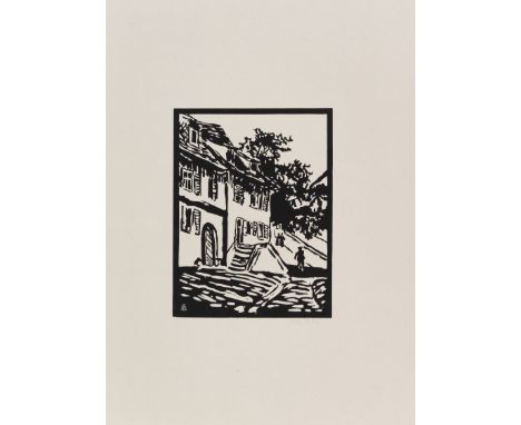 Fritz Bleyl. 'Haus mit Freitreppe'. 1905. Holzschnitt. Söhn HDO 211-1. Signiert und im Druckstock monogrammiert. Auf feinem J